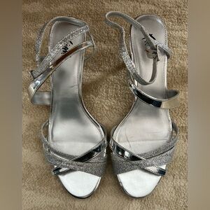 Silver Fioni heels, rarely worn. Sz 9W